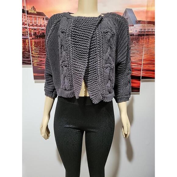 Rebecca Taylor Women's XS sweater knit gray wrap with chain details #1 - Picture 9 of 9